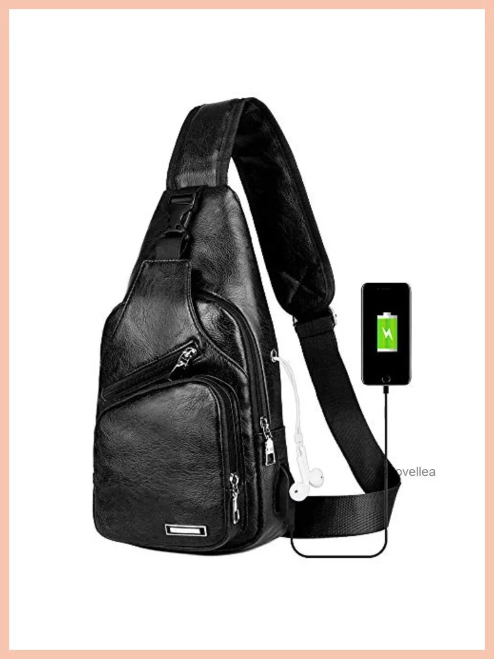 Faux Leather Crossbody Sling Backpack with USB Port for Travel